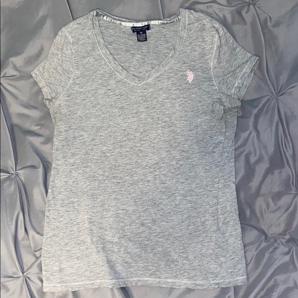 Gray U.S. Polo Assn. V-Neck T-Shirt w/ Pink Logo